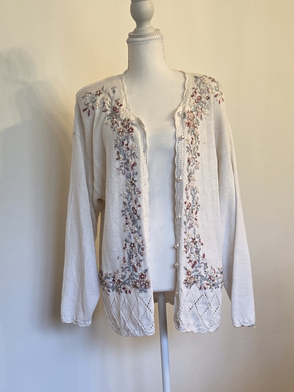 Carolyn Taylor Cream Embroidered Cardigan